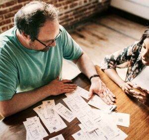 couple husband wife deciding finances decision